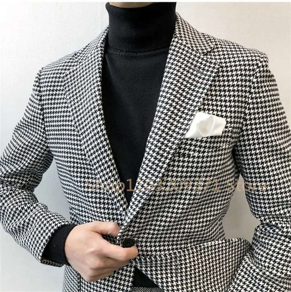 Men\'s Suit 2024 Jacket Herringbone Tweed Wool Jacket Winter Warm Short Jacket Retro Slim Fit Men Blazer Coat (Only Coat)