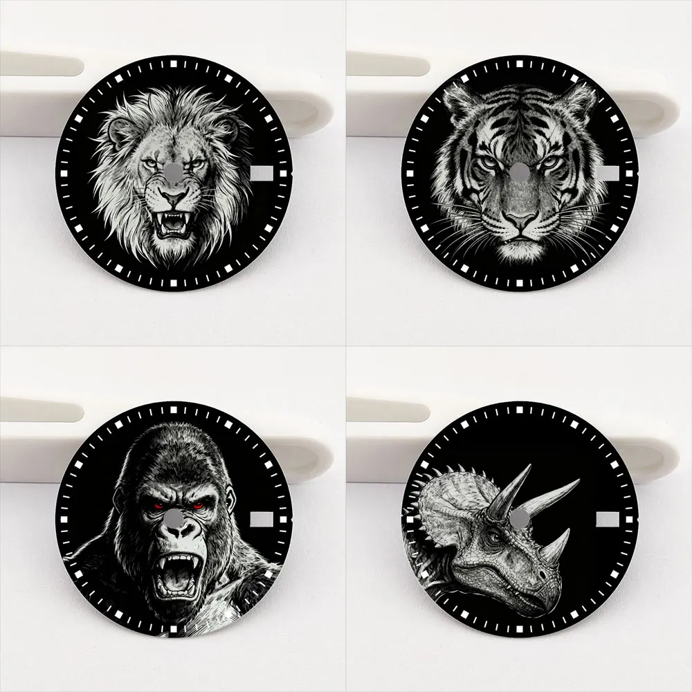 

Циферблат для часов NH35, 28,5 мм, с индивидуальным рисунком и цветной печатью, циферблат Beast, подходит для механизмов NH35/36, запчасти для часов.