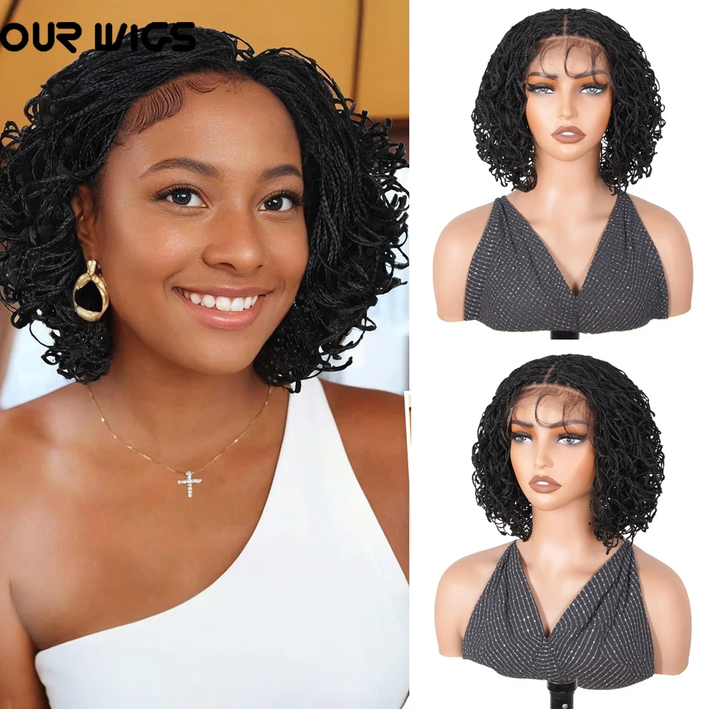Peruki typu HD Braided Lace Front z warkoczykami i kręconymi włosami, wstępnie wyskubane, bezklejowe, transparentne peruki Full Lace Braided Bob 13x4 dla kobiet