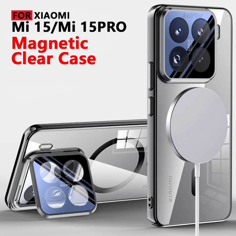 

Чехлы-держатели из прозрачного сплава с покрытием для Xiaomi MI 15 PRO/MI15 5G для Magsafe, защитная крышка с магнитной откидной крышкой для камеры