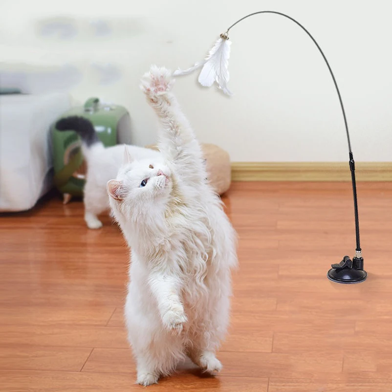 New powerful suction cat-teasing stick with bell Long rod detachable cat self Hi toy Amazon pet supplies