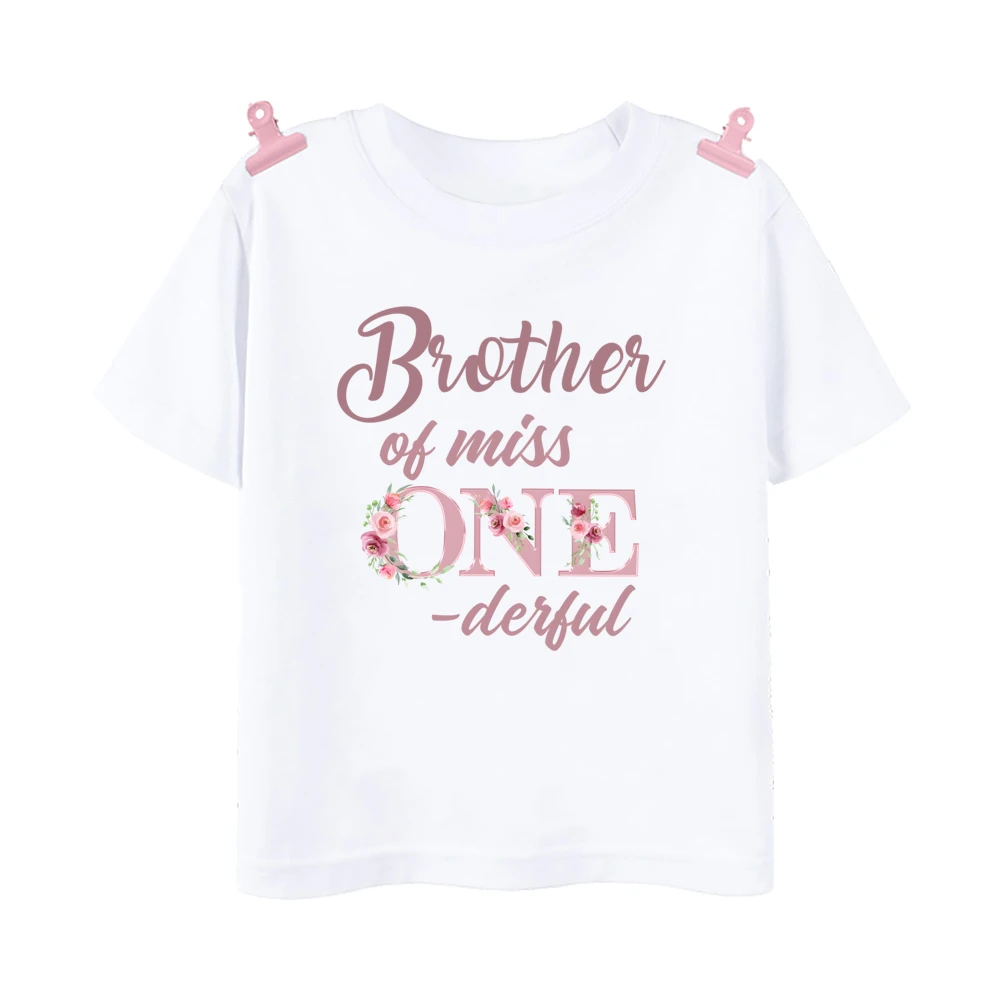 Rose Gold Miss on-derful Birthday Family Matching Shirt 1st Birthday Girl Outfit Mom Dad Brother Sister T-shirt Tops Baby Romper