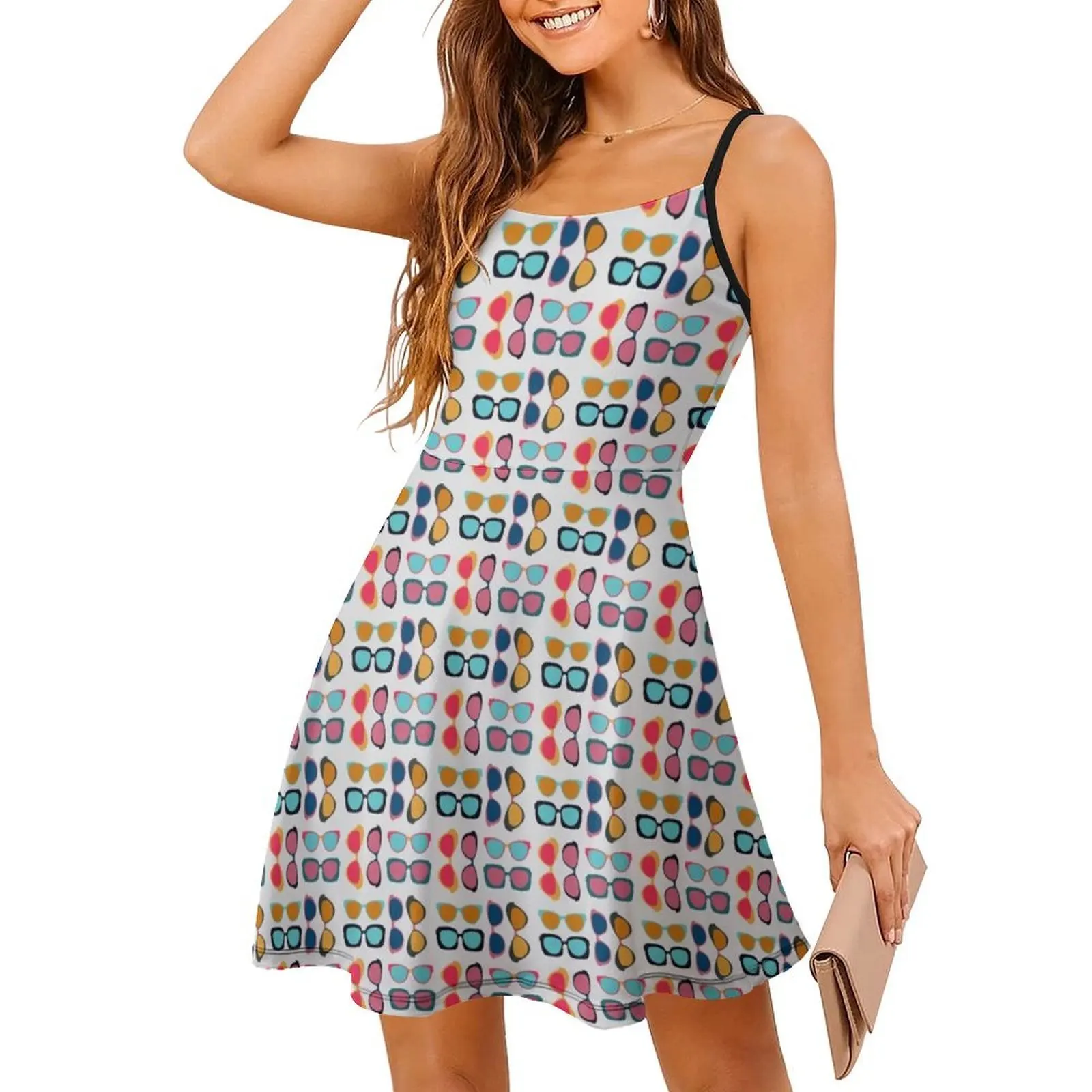 النظارات الأزهار سموك اللباس للنساء الربيع الصيف فستان كاجوال للحزب النظارات نظارات ملونة اللون الملابس النسائية