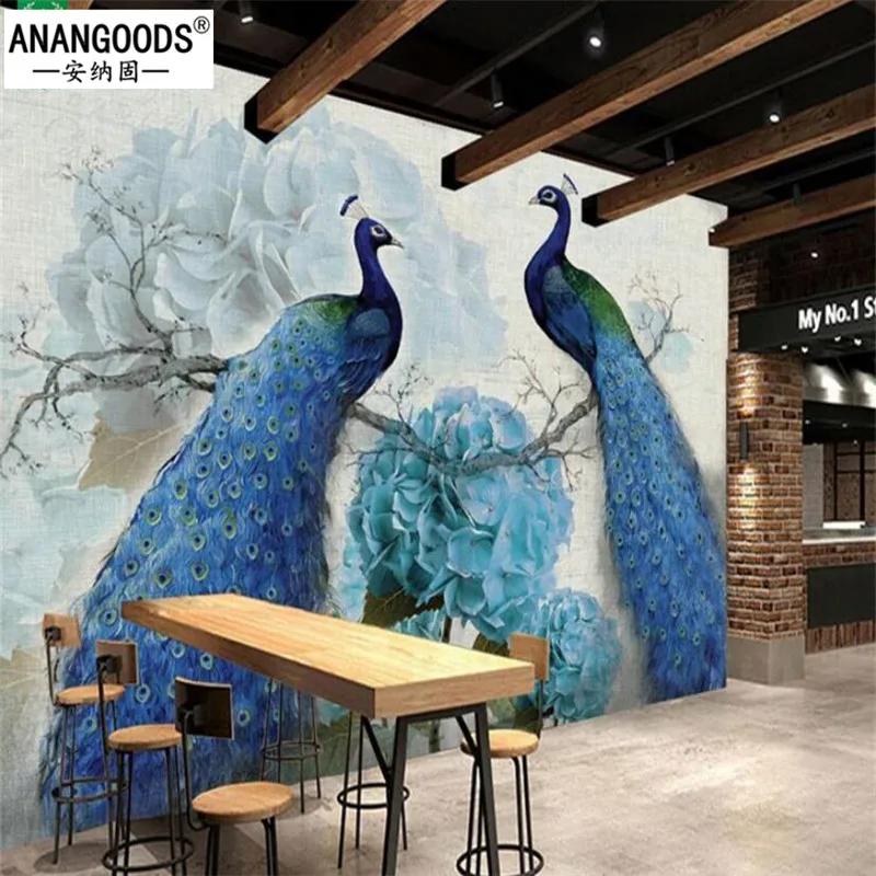 Custom Large Blue Peacock Oil Painting Background Wall Paper Wall Covering 3D Living Room Bedroom Decoration Mural Wallpaper 3D