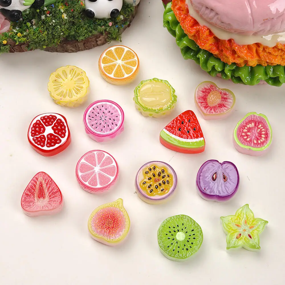 10Pcs Cute Miniature Fruit Slice Charms DIY Hair Clip Keychain Pendant Phone Case Accessories Decoration DIY Accessories