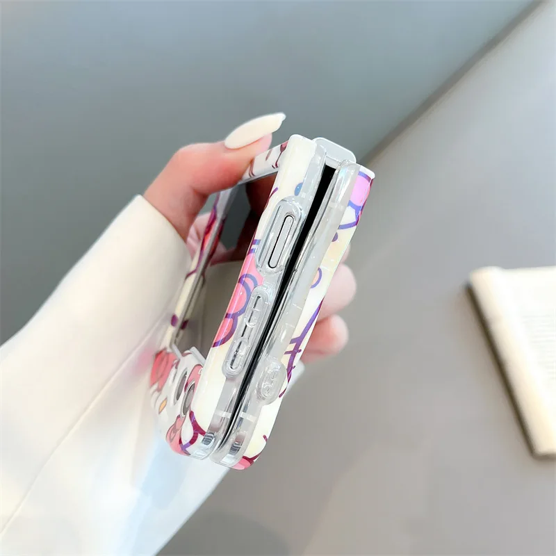 Miniso Hello Kitty Phone Case for Samsung Z Flip3 Flip4 Flip5 Cartoon Soft TPU Folding Anti-drop Protective Mobile Phone Cover