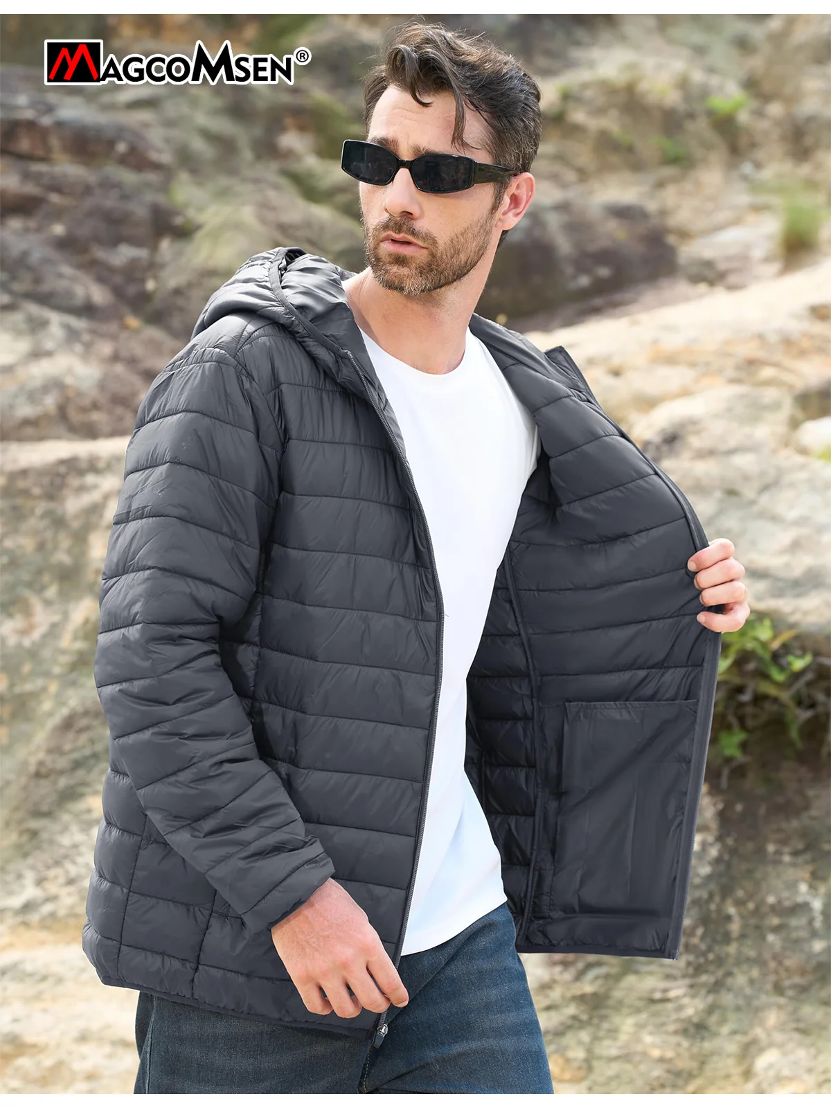 MAGCOMSEN メンズ ジャケット フード付きポリエステル ナイロン ダウン 