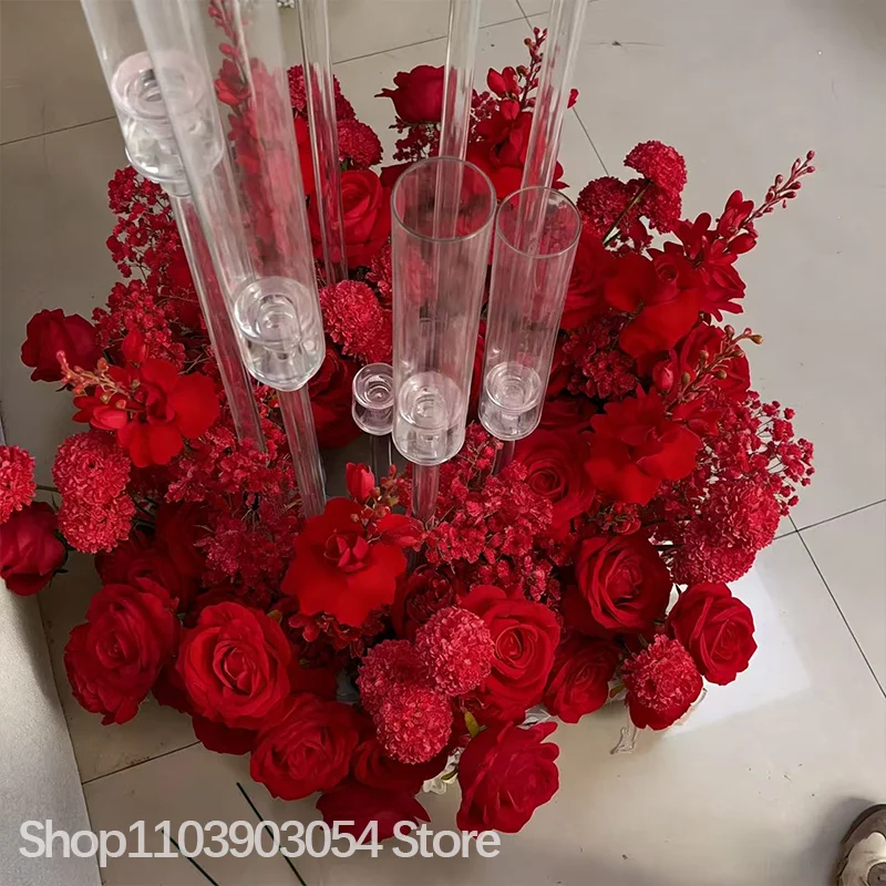 Luxuriöser Künstlicher Roter Rosen-Hyazinthen-Kranz 60cm 23 Zoll Hochzeitstisch-Blumendekoration Gang-Arrangement Party-Requisiten – Detail 5