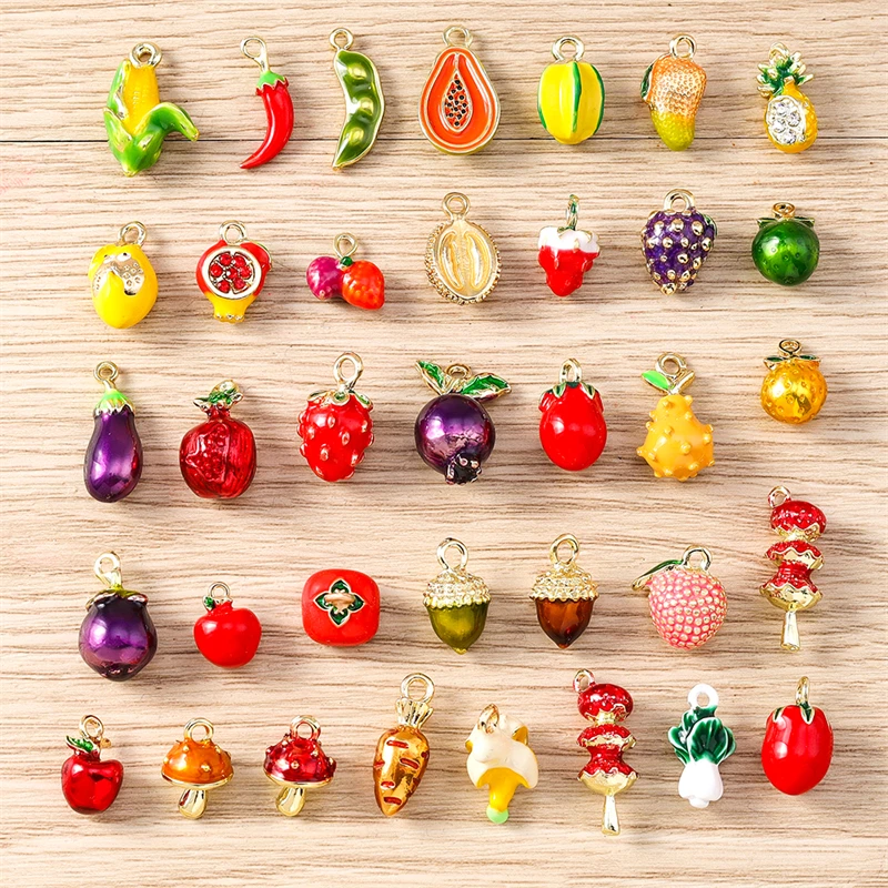 

5pcs Cute Mix Fruit Charms Alloy Food Cherry Grape Strawberry Charms Pendants for Jewelry Making DIY Necklaces Earrings Gifts
