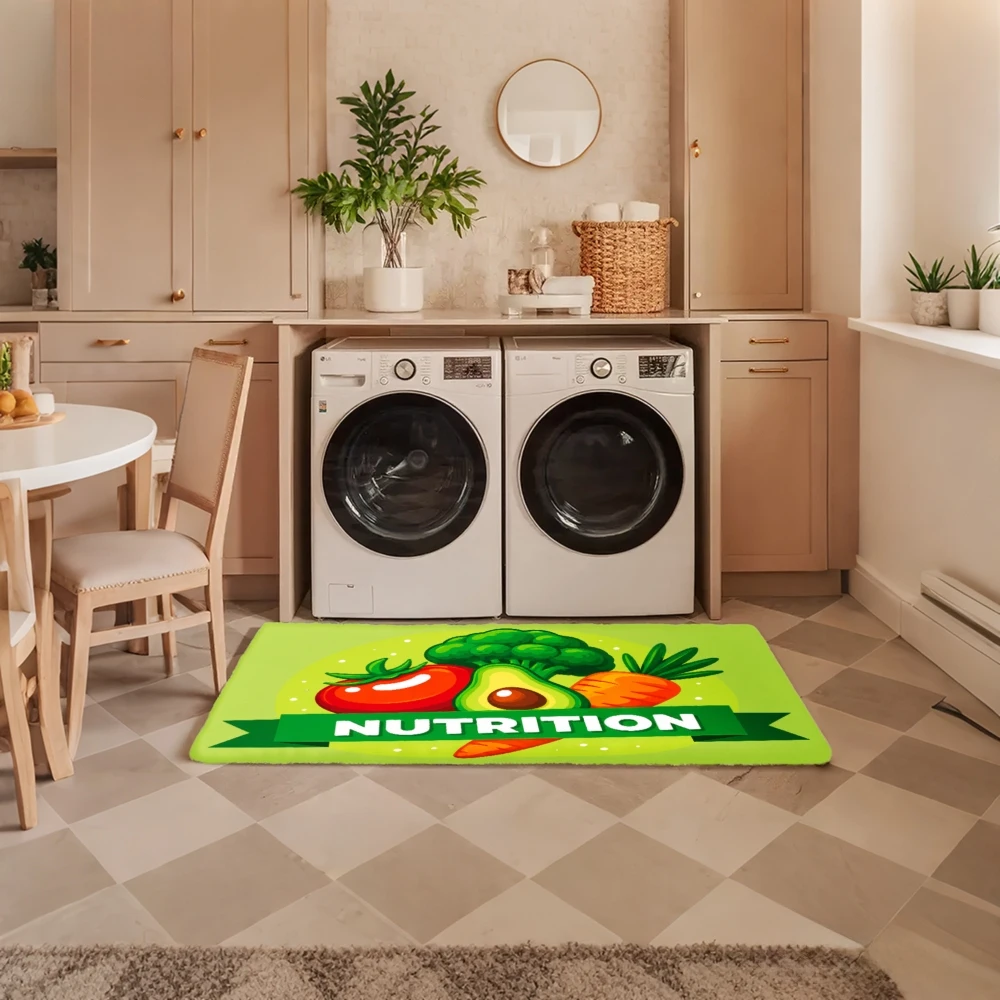 3PCS Mat Set,  Home Decoration for Front Door, Kitchen,  Nutrition With Vegetables And Fruits Pattern Kitchen Rug.
