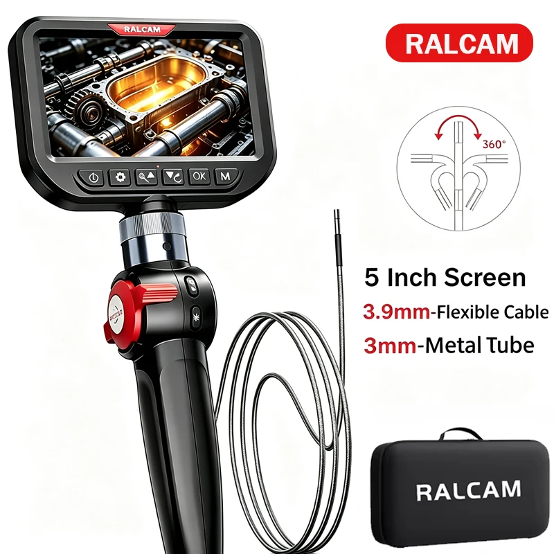 Ralcam 5 Inch Endoscope Camera, Endoscope Camera with 210°, 1.5 m Stainless Steel Serpentine Tube,For Car And Home  Inspection