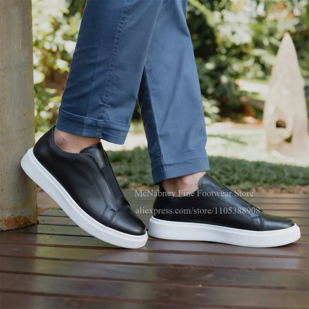 Smooth Leather Stitch Slip on Men Casual Shoes Handmade Round Toe Flat Sneaker Comfortable Daily Walking Office Plus Size Autumn