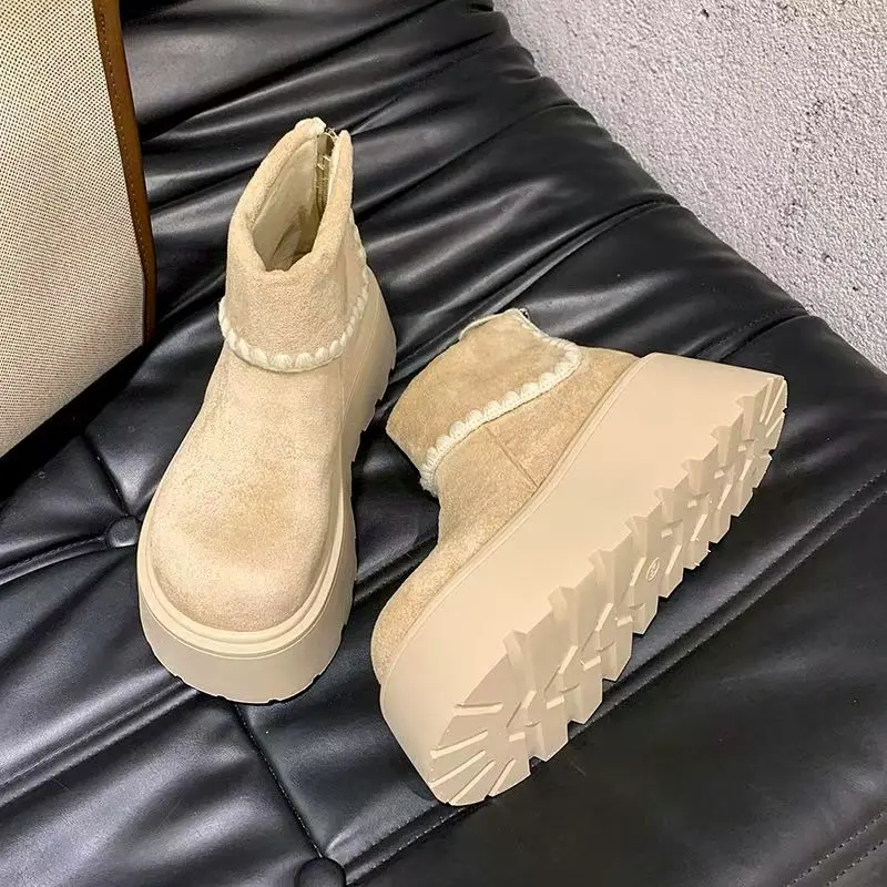 النساء أحذية الثلوج الجلد المدبوغ أحذية منصة مسطحة أحذية رياضية شتوية جديدة غير رسمية موضة 2025 أحذية الثلوج امرأة الاتجاه بوتاس Zapatillas #3