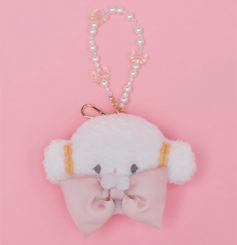 Simpatico portachiavi in peluche Cogimyun con fiocco e catena di perle Kawaii Portachiavi per borse da donna Portachiavi con ciondolo mascotte