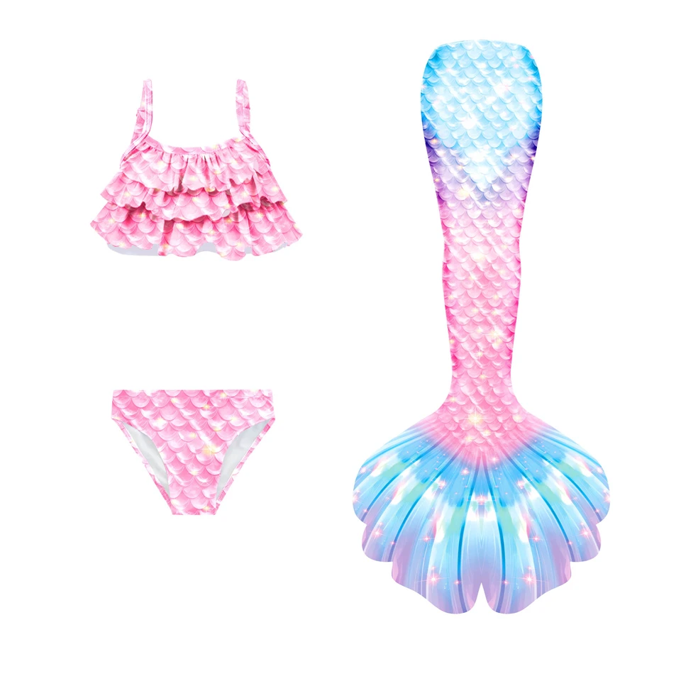 Fancy Little Girl Rainbow Mermaid Tail Swimwear Holiday Swim Diving Swimsuits Vacation Children Beach Bikini Swimming Clothes