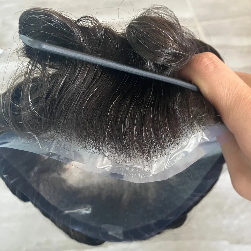 #1B10 Men Toupee 80% Density 0.02mm Ultra Thin Skin Base Human Hair System Natural Hairline Prosthesis Unit Invisible Free Part