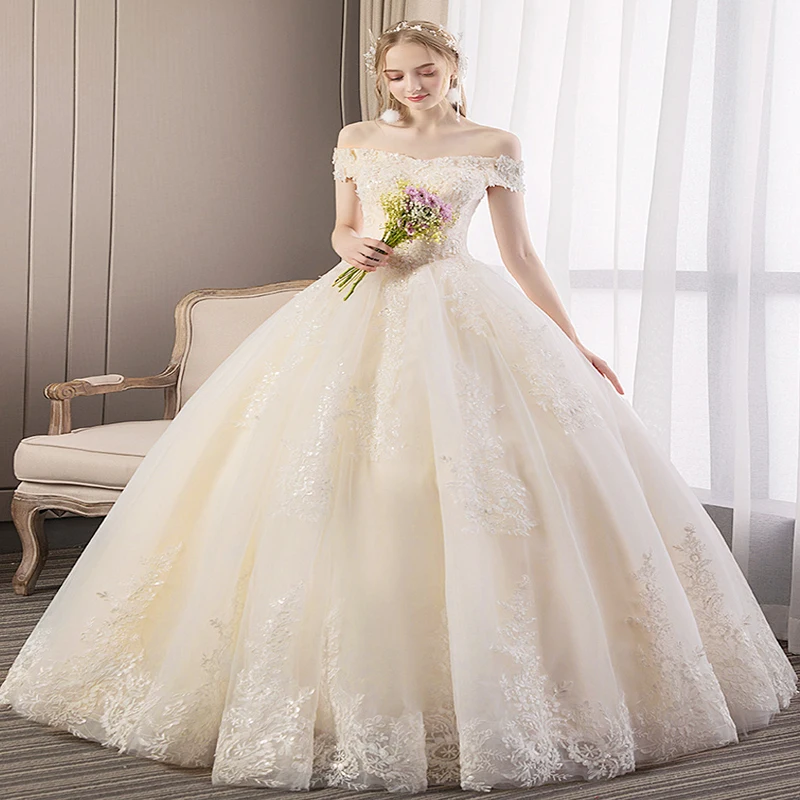 

Wedding Dresses New Appliques Beading Sequined Boat Neck Short Sleeves Ball Gown Custom Sizes Vestidos Novias Boda