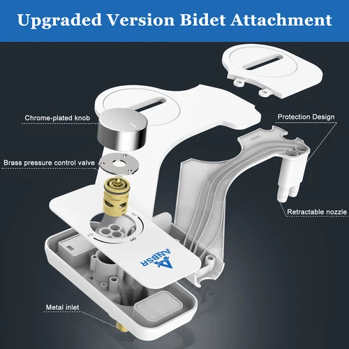 Imagen 2 del producto Accesorio para asiento de inodoro de bidé no eléctrico con controles de presión, boquillas dobles retráctiles autolimpiantes para lavado frontal y trasero