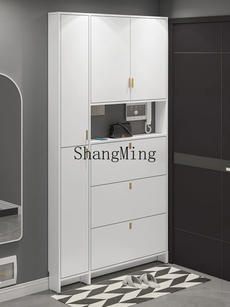 

CL solid wood ultra-thin shoe cabinet 15cm integrated wall to the top door tipping bucket modern simple entrance cabinet