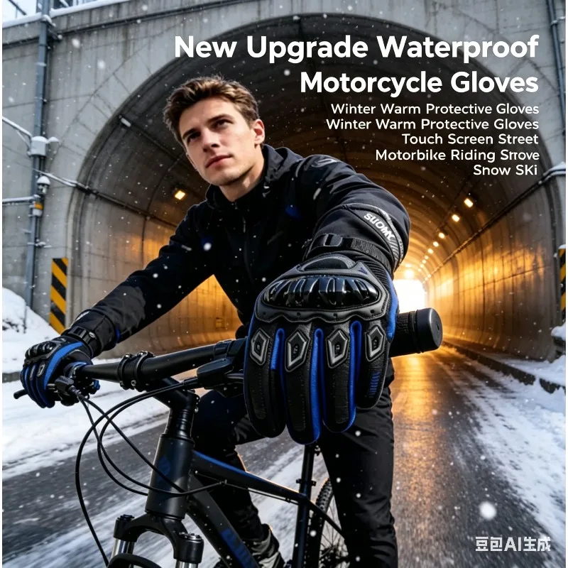 

Upgraded Outdoor Bike Riding Mittens Cold Resistant Waterproof Touch Screen Anti-drop Protective Gloves