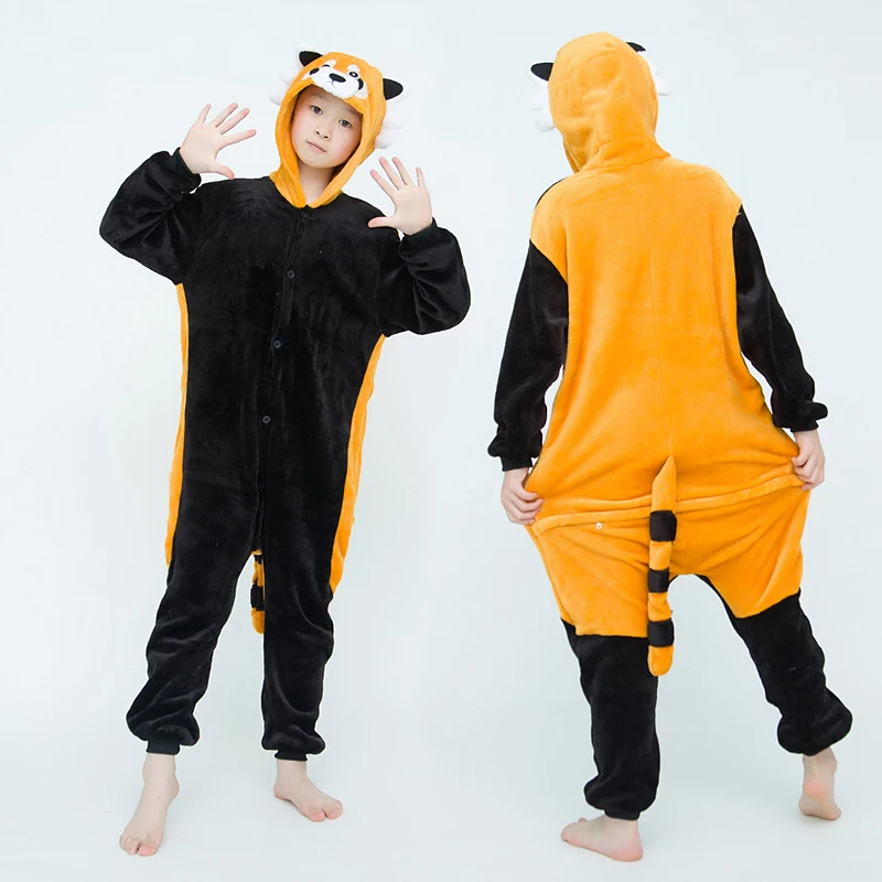 Mädchen Jungen Cartoon Onesie Kinder Kinder Niedlichen Waschbären Tier Pyjamas Kigurumi Cosplay Kostüme Für Weihnachten Halloween Party