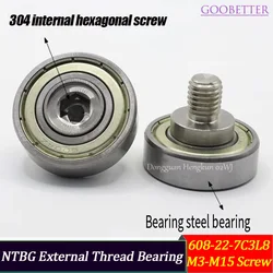 NTBG External Thread Bearing Steel 608-22-7C3L8 M3-M8 M10 M12 M15 Screw Bearing BJL 304 Stainless Steel Ball Bearing Bolt Thread