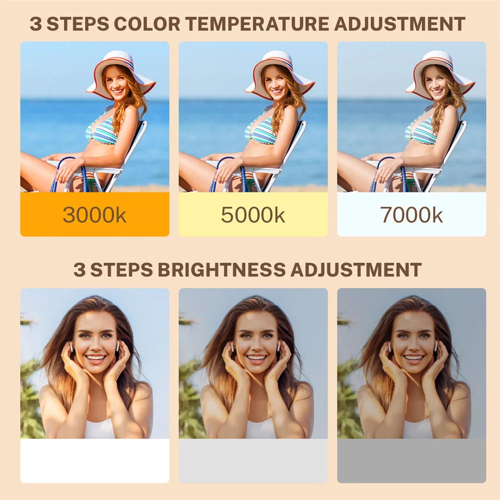 充電式LED自撮りライト、電話、タブレット、ラップトップ、3モード用のライトクリップ、9レベルの明るさ、2024
