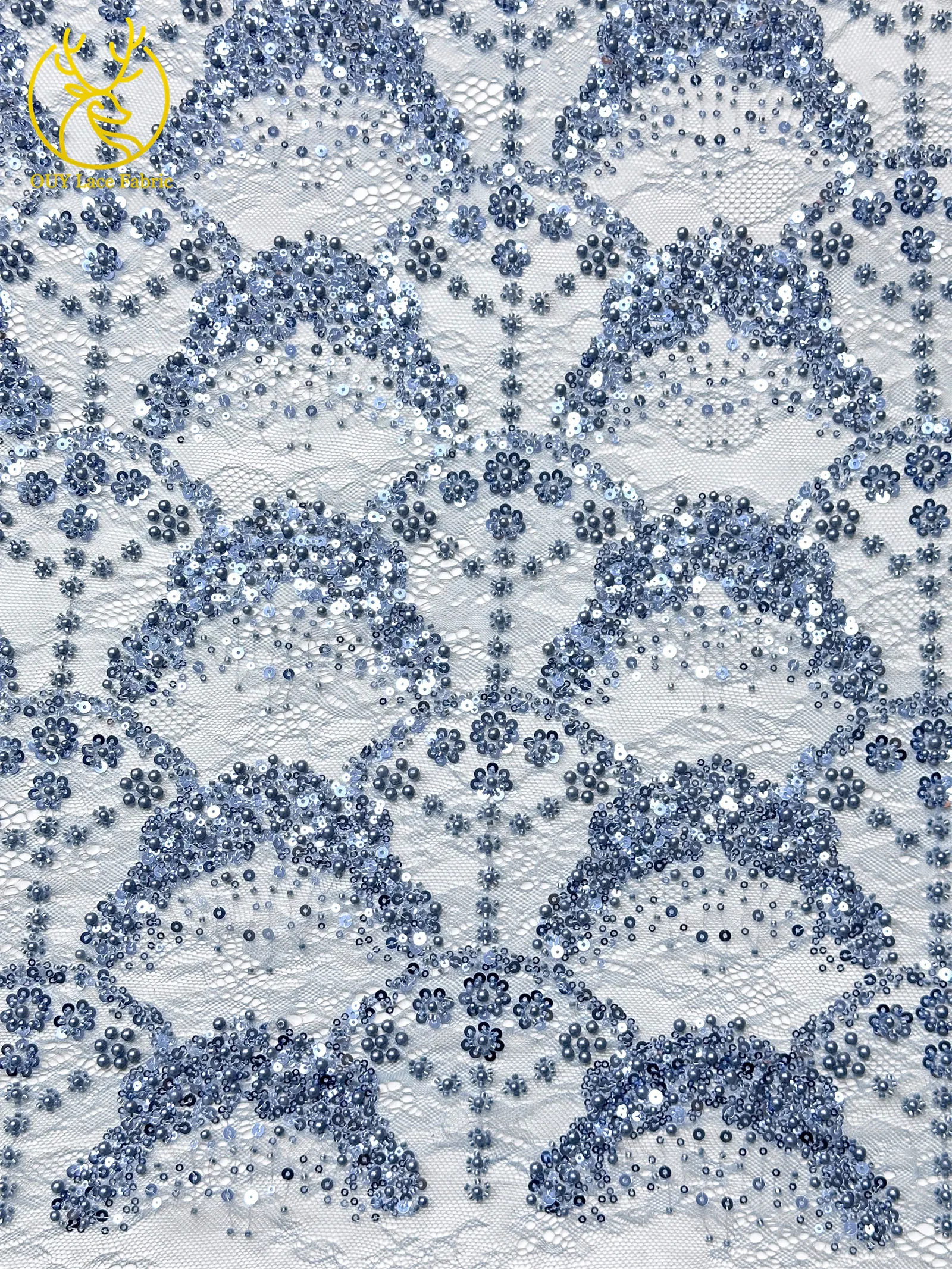 Luxuriöser französischer Kleid-Perlen-Spitzenstoff 2026, hochwertiger gelber afrikanischer Pailletten-Spitzenstoff für Frauen, Hochzeit, Party, Kleid, Nähen – Detail 6