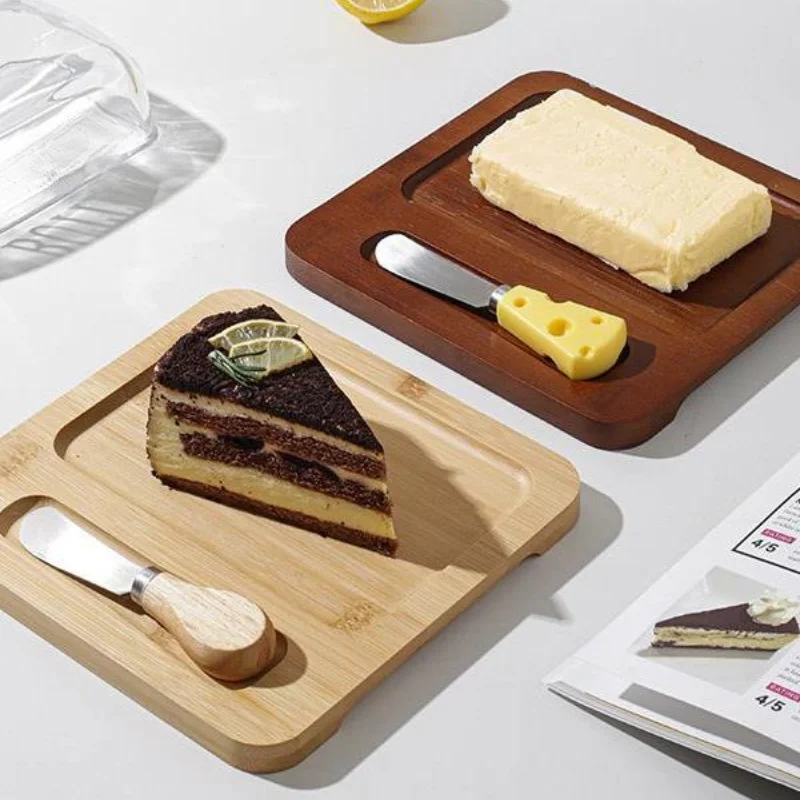 

Cross-border new glass lid, cheese butter cheese cake dessert box, Nordic style butter plate with knife