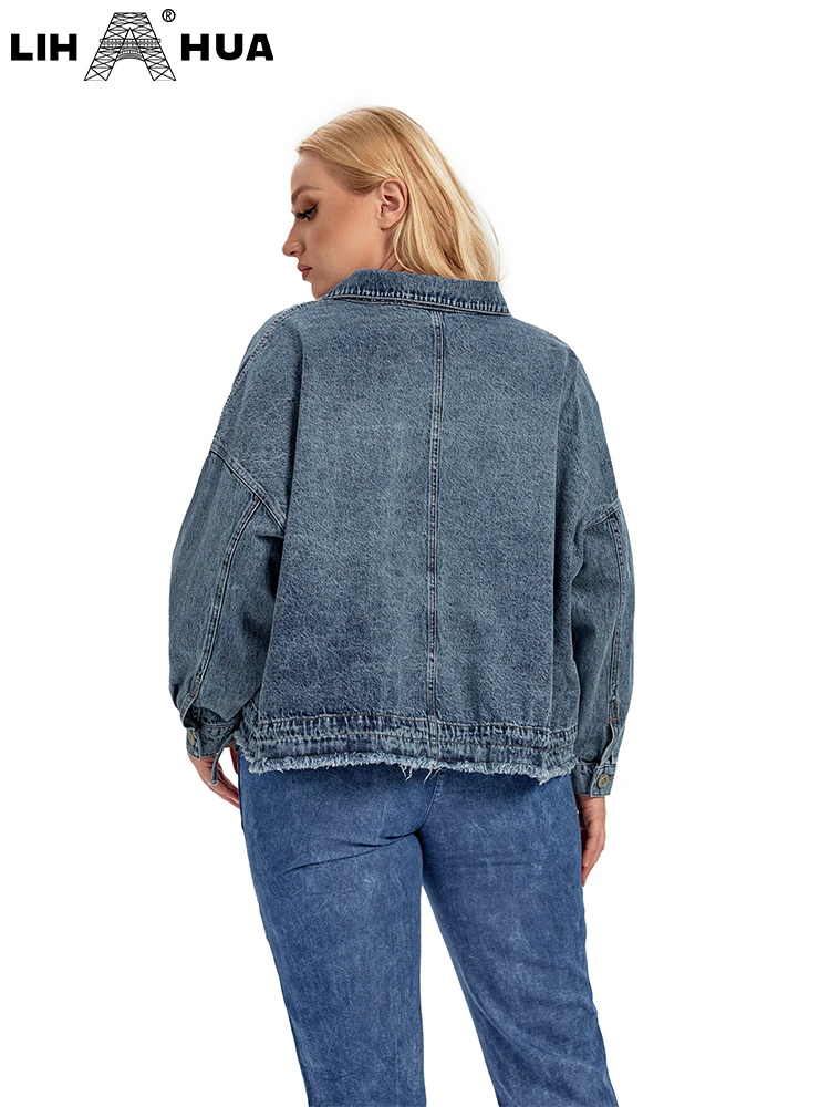 LIH HUA Denimjack voor dames in grote maten Casual high-end stretchjack voor dames met zakken