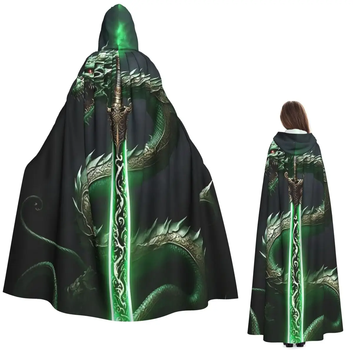 

Dragon And Swords Fantasy Art Intricate Armor Design Long Hooded Cloak Witch Medieval Costume Cosplay Cape HalloweenVampire