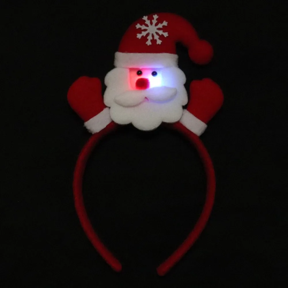 Headwear Red Snowman LED Light Headband Snowman Elk Santa Hairband Headwear Comfortable Christmas LED Headband Children Toys