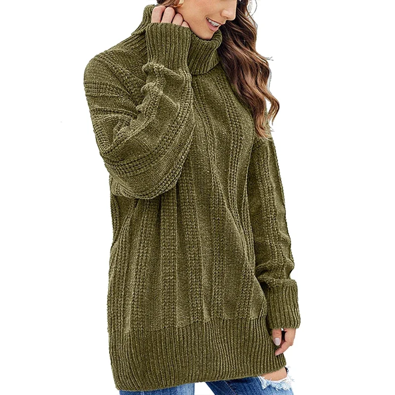 2021 Autumn and Winter Women Casual High-neck Pullover Long-sleeved Solid Turtleneck Sweater Women Long-sleeved Loose Outer Wear