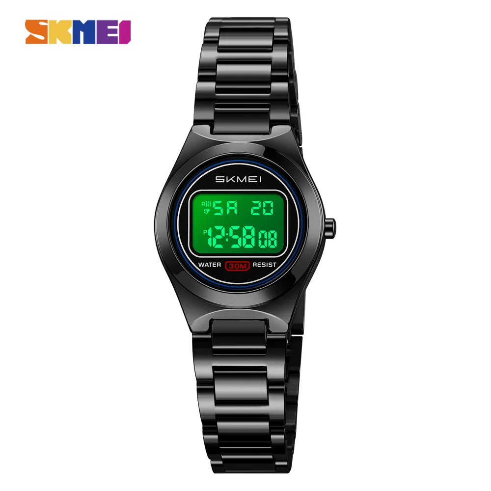 SKMEI Waterproof Sports Ladies Electronics Watch Small Dial Digital Stainless Steel Wristwatches Women Top Brands Luxury Watches