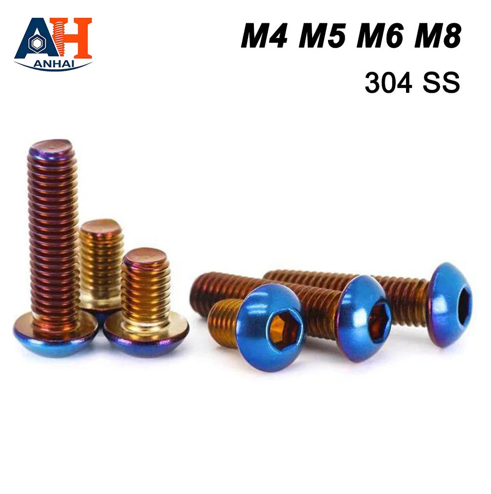 304 SS Blue Titanium Coated Hex Socket Screw Button Head Allen Bolt For Motorcycle