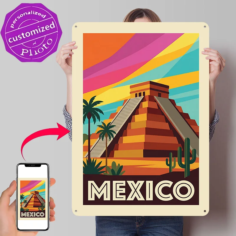 Mexico Travel Personalized 3D Textured Metal Poster Wall Art Vintage Tin Signs for Garage Accessories Living Room Decoration