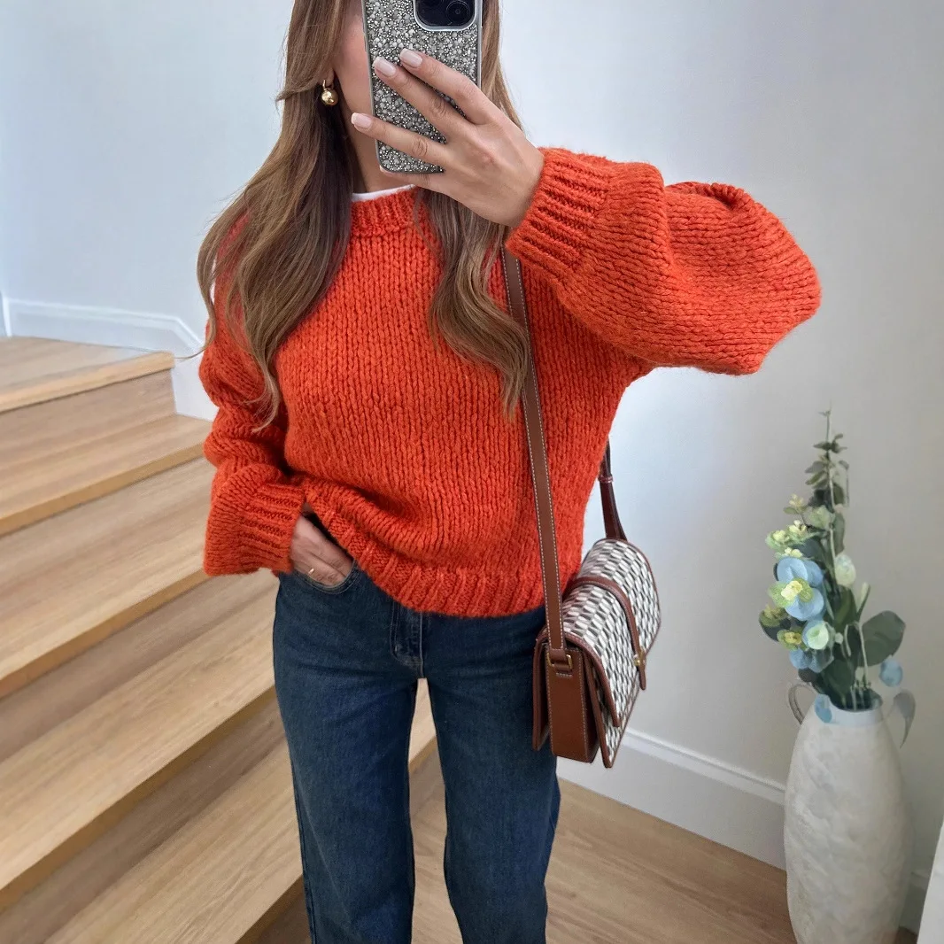 

Новинка 2023 года, осенне-зимний женский повседневный вязаный свитер, свободный милый пуловер с длинными рукавами, корейский модный шикарный трикотаж