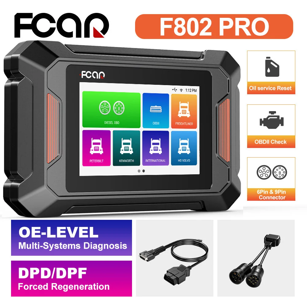 Fcar F802 Heavy Duty Truck Scanner Full System Diagnostic Tool D.P.F Regenerator Diesel OBD2 Scanner for Cummins/Caterpillar