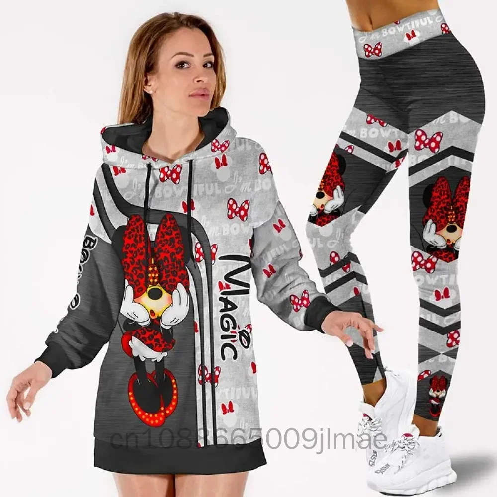 Custom Name Minnie Mouse Hoodie Dress and Leggings Suit Women's Diseny Minnie Hoodie Yoga Pants Sweatpants Fashion Tracksuit Set