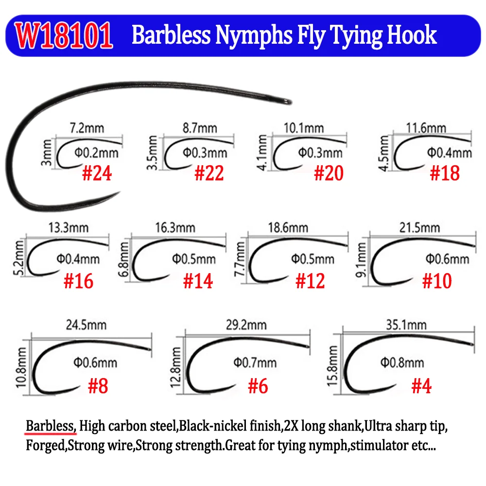 200 Stück Angelfliegenhaken mit Widerhaken und Widerhaken, Nymphen, Pupa, Ei, Fliegen, Trockenfliegen, Nassfliegen, Jig, Nymphenhaken, Caddis, Streamer, Fliegenbindehaken – Detail 15