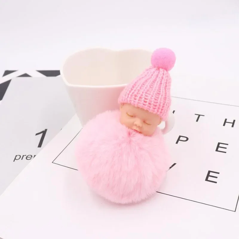 20pcs/lot Party Favors Cute Sleeping Baby Fluffy Balls Keychains Personalized Present Festival Supplies For Wedding Souvenir