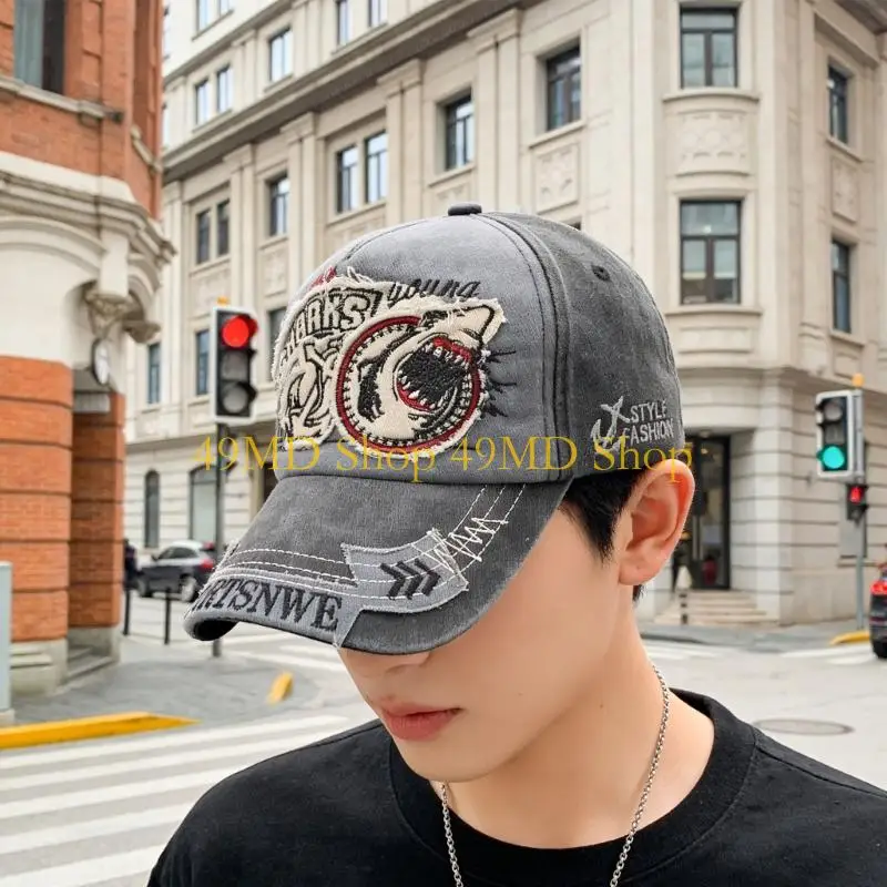 49MD Casual Water Scrubbing Baseball Cap Feature Shark Design Duck Tongue Cap Streetwear Sunhat For Daily Biking