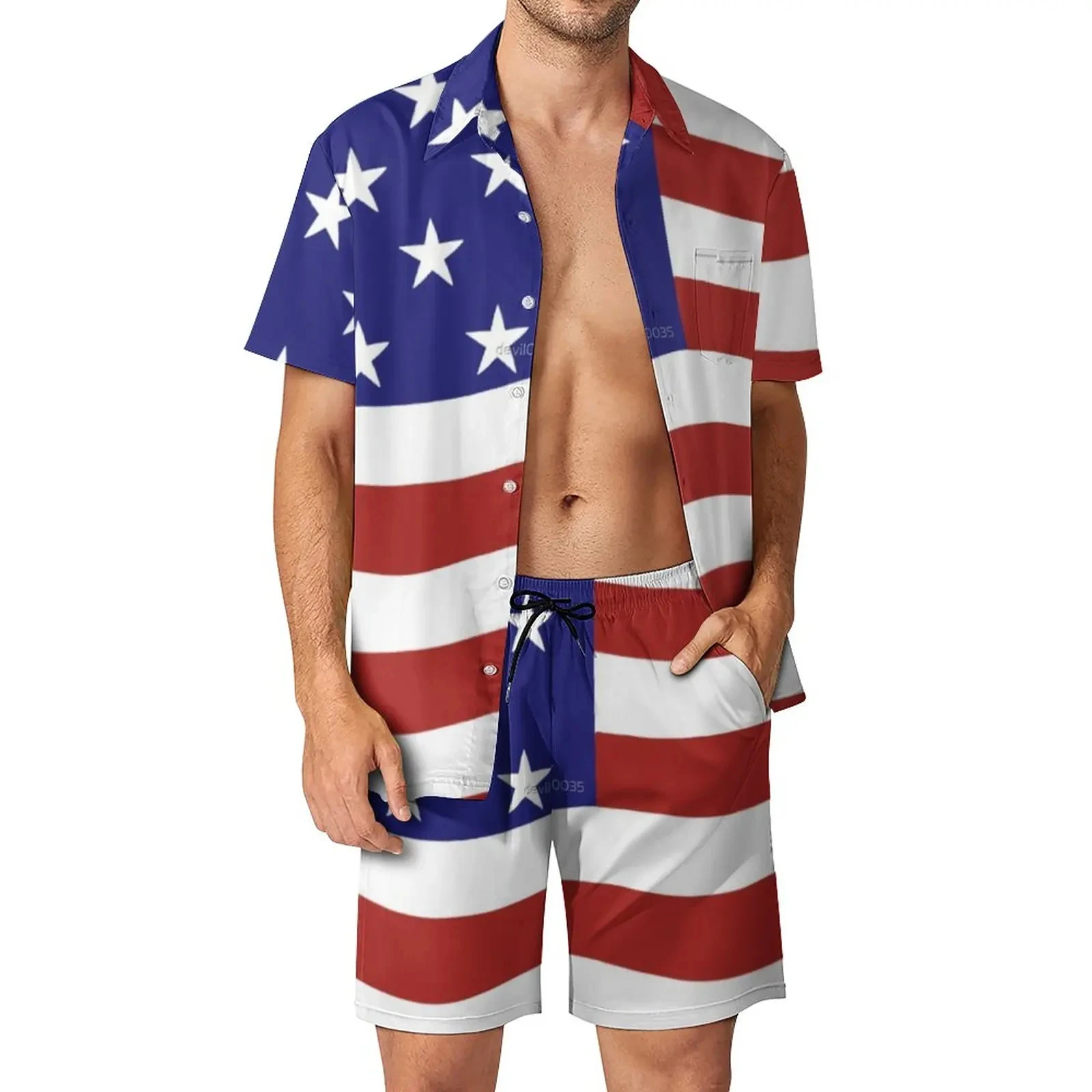 American USA Flag Shirt Sets 3D Print Men Casual Fashion Short Sleeves Shirts Oversized Beach Shorts Hawaiian Tops Suits Clothes