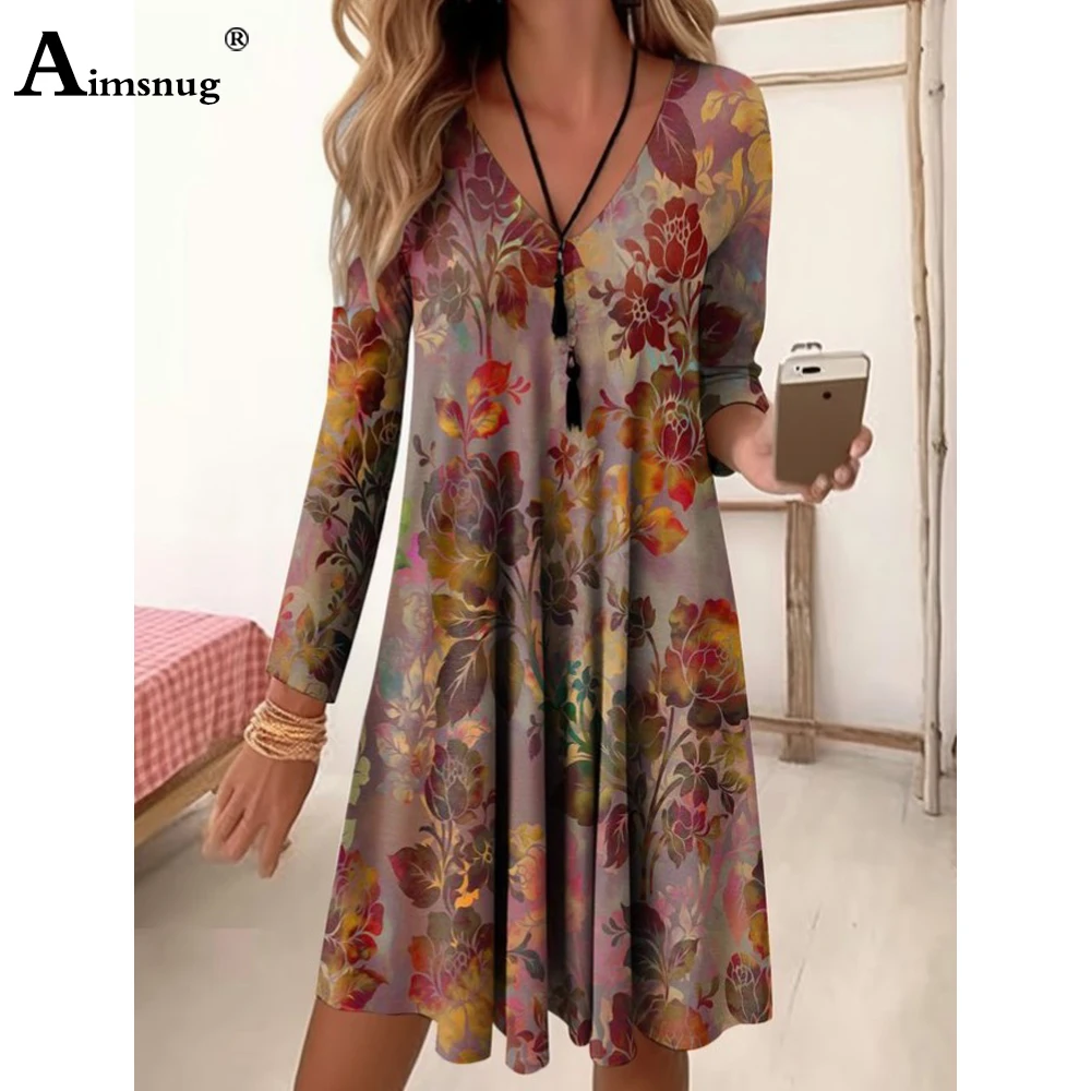 Plus Size Women Elegant Short Mini Beach Dress 2024 New Summer Boho Flower Print Dresses Ladies Vintage Deep V-neck Party Dress