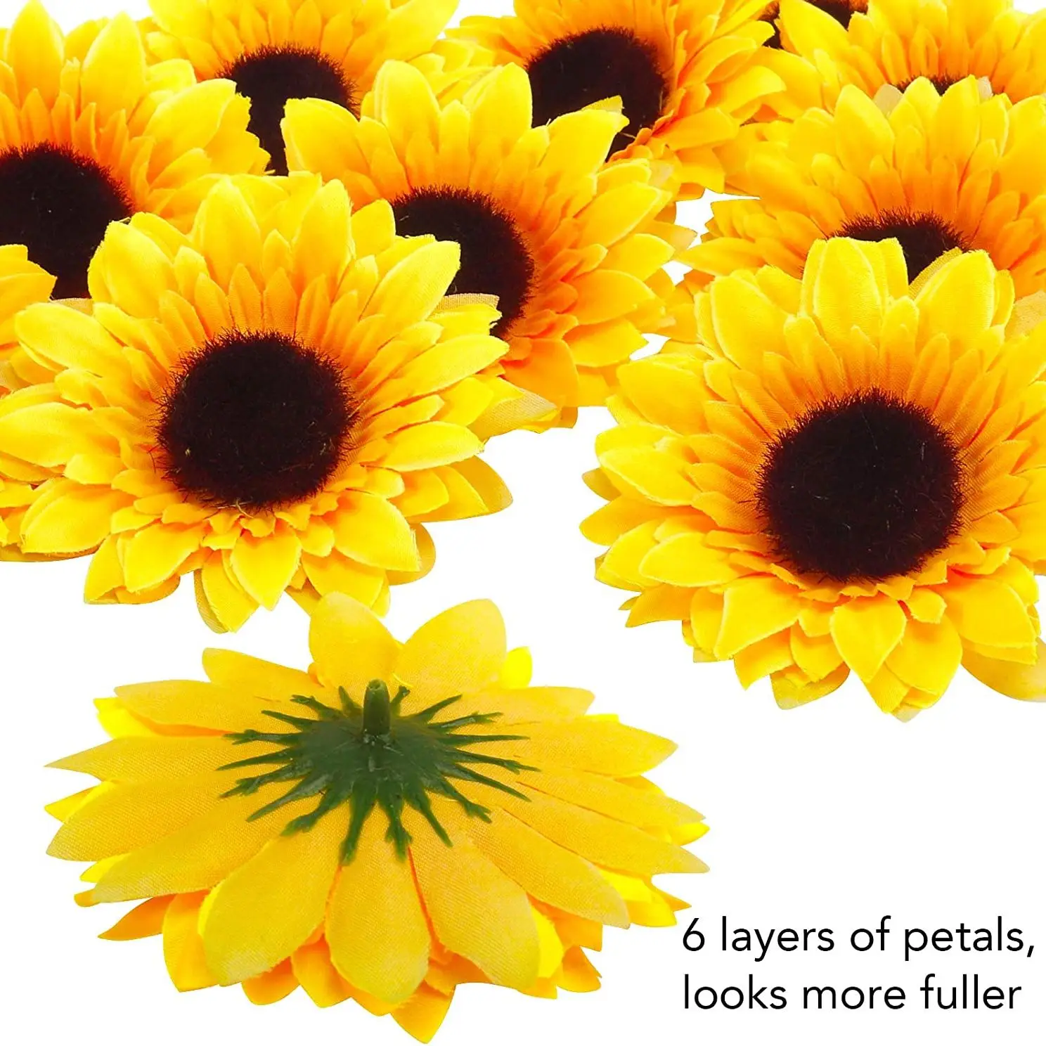 10 Stück 10 cm künstliche Sonnenblumenköpfe aus Seide, gefälschte künstliche Blumenköpfe, gelbe Blumen für Hochzeit, Heimdekoration, Garten, Kranz, Basteln – Detail 1