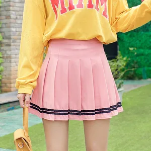 프레피 소녀 주름 스커트 탄성 허리 여름 여름 빈티지 미니 스커트 한국 스트리트웨어 12 최고의 판매 Miku Lanyard -№11