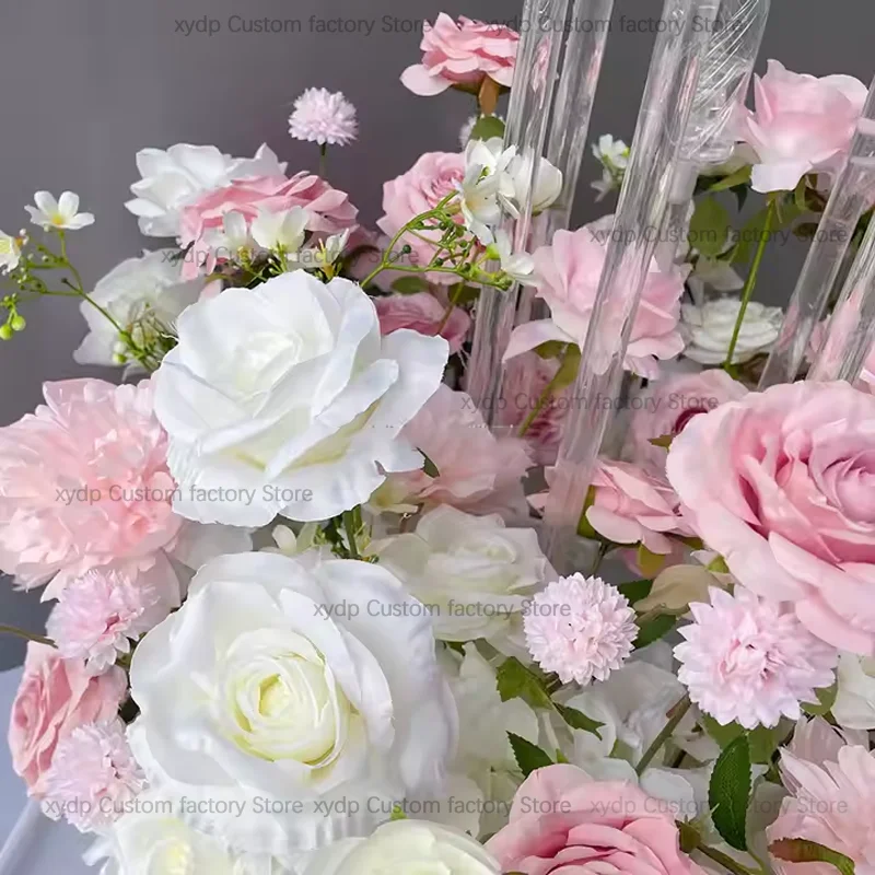 60 سنتيمتر تشكيلة زهور اصطناعية الجدول محور الشمعدان إكليل الأبيض الوردي الأخضر ورقة ديكور حفلات الزفاف الدعائم #6