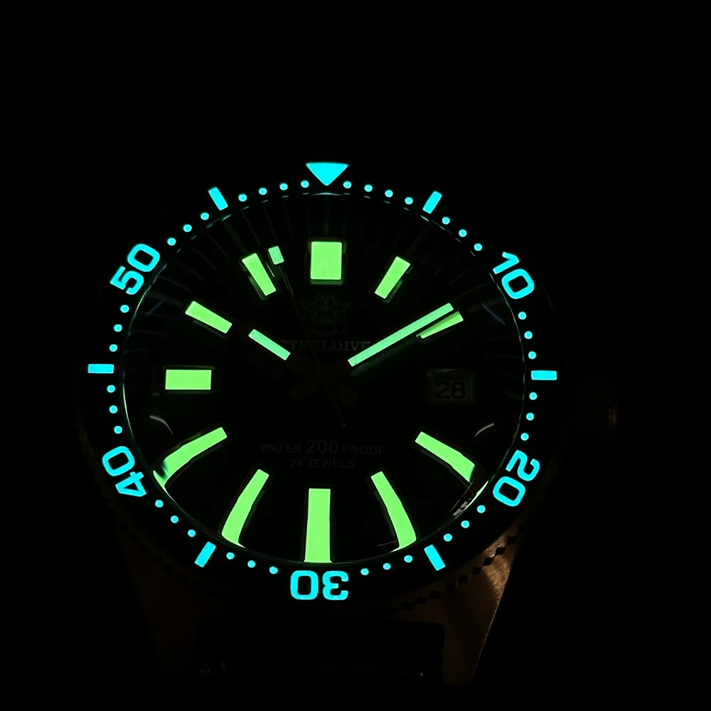 Reloj de buceo STEELDIVE para hombre, reloj de pulsera mecánico automático con piloto de bronce, 20bar C3, zafiro luminoso, bisel de 120 clics NH35