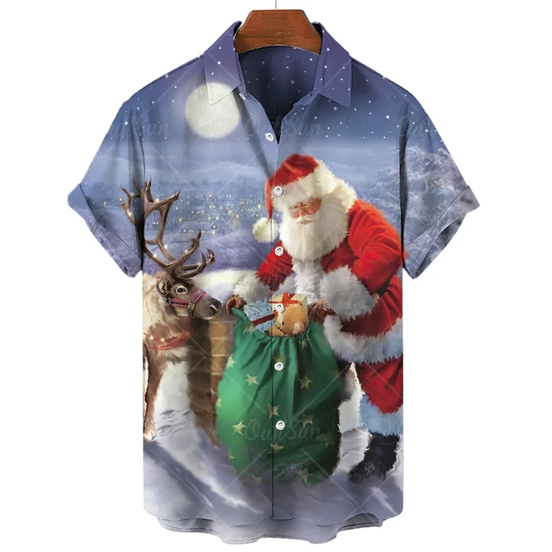 

New Cheap Christmas Mens Clothing Men's Shirt Short Sleeve Tops 3d Santa Claus Graphic Shirt Male And Women Oversized Apparel