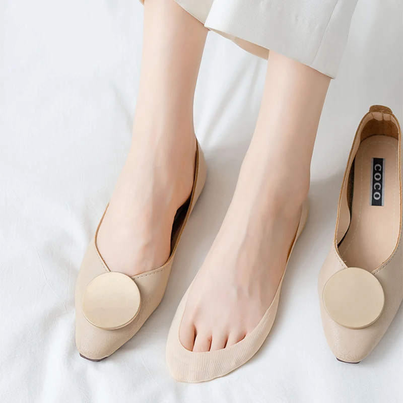 5 أزواج من الجوارب غير المرئية غير القابلة للانزلاق، جوارب قارب من الحرير الجليدي بدون خياطة، جوارب صيفية رقيقة متينة غير رسمية قابلة للتنفس منخفضة القطع للنساء #2